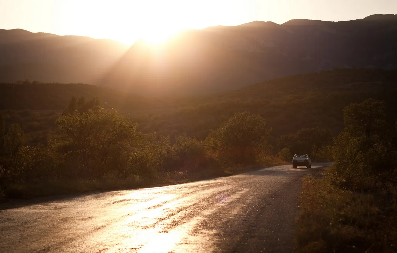 Photo wallpaper road, machine, morning