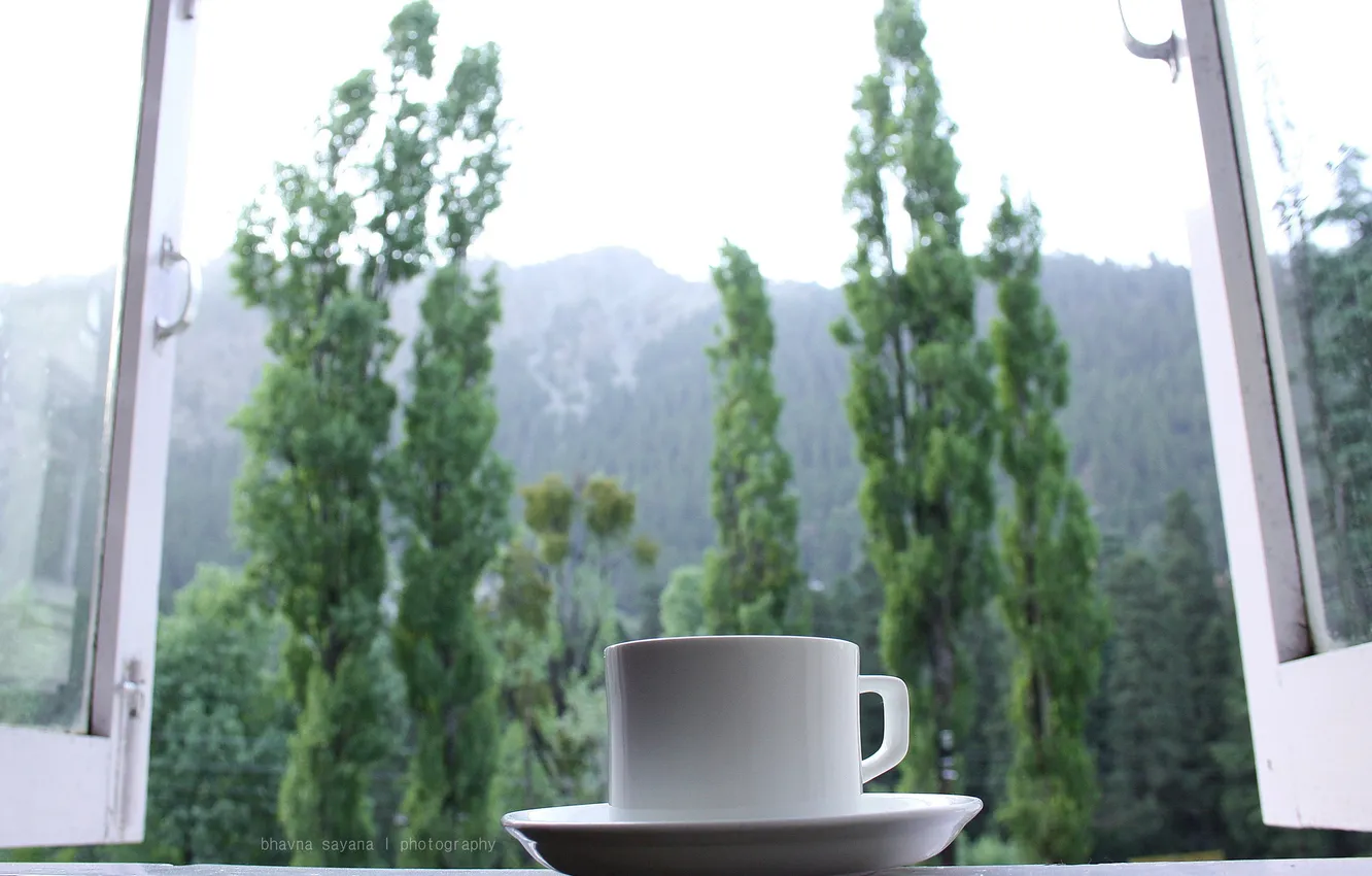 Photo wallpaper tea, morning, window, Cup, saucer