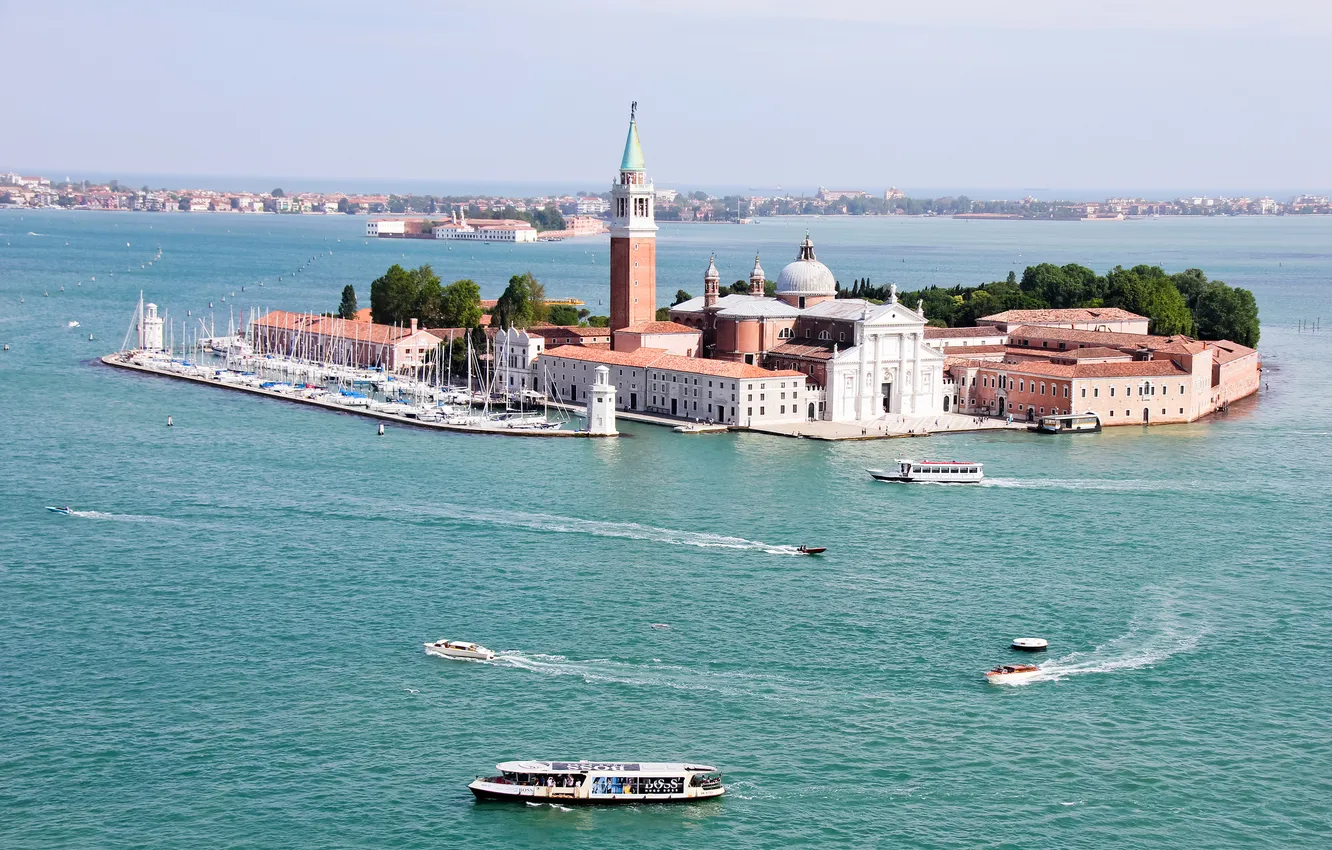 Photo wallpaper sea, island, tower, home, Italy, Church, Venice, channel