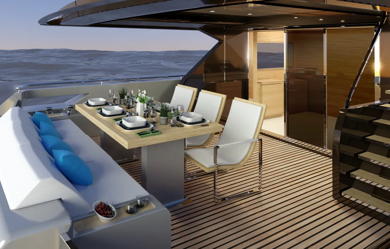 Photo wallpaper yacht, chair, deck, servirovka, Bateau