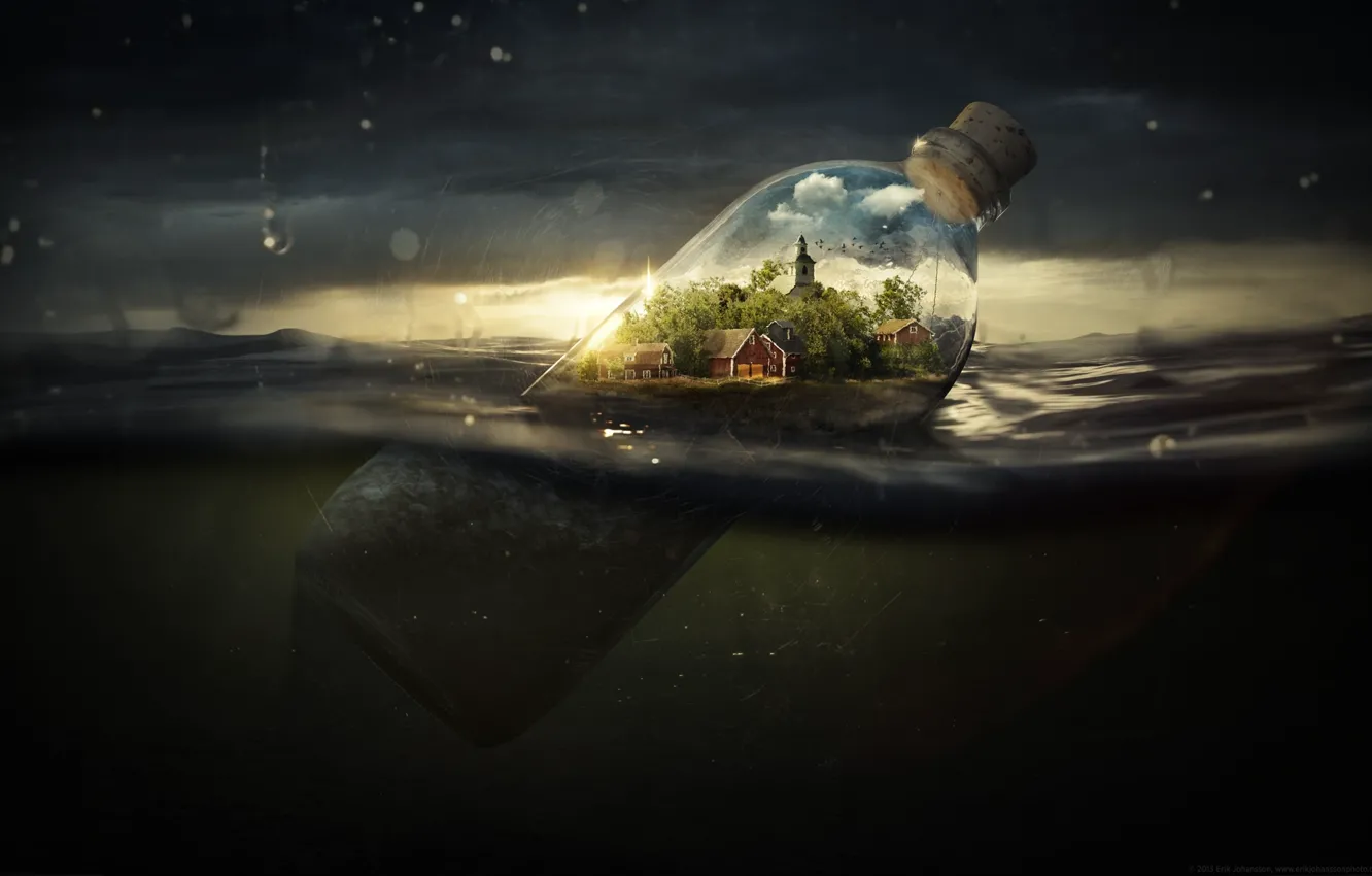 Photo wallpaper bottle, cork, city water