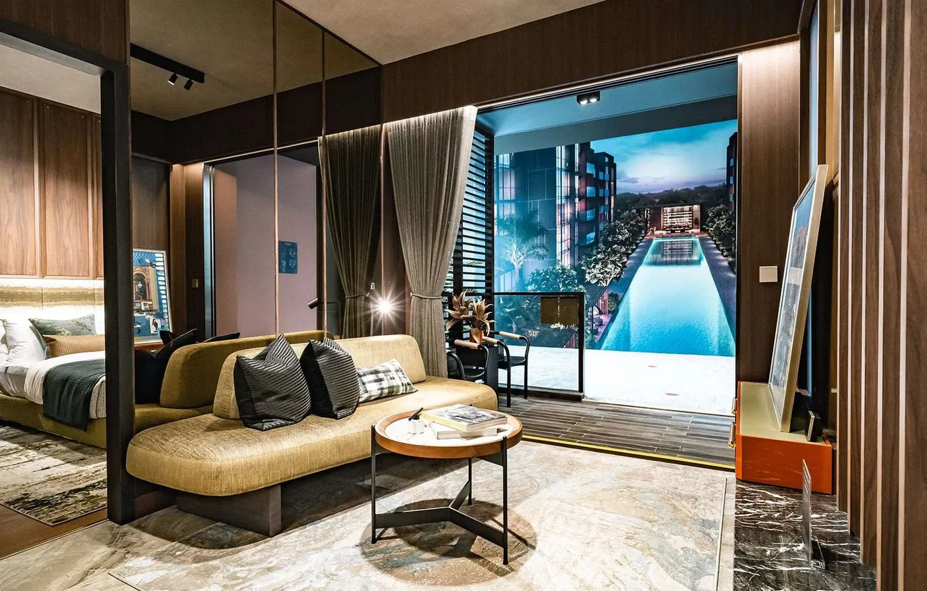 Photo wallpaper design, style, interior, balcony, bedroom, living room