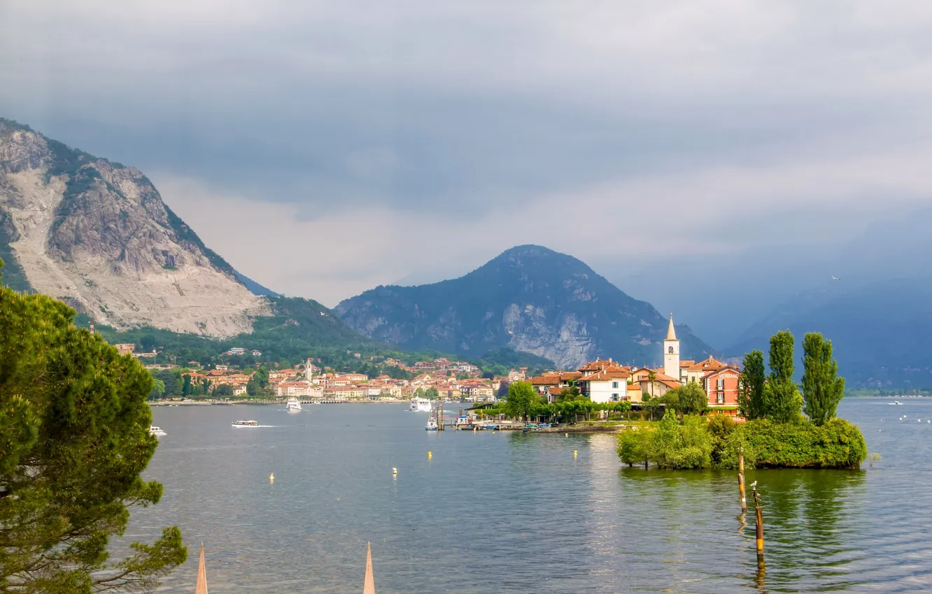 Photo wallpaper mountains, lake, island, Alps, Italy, Italy, Alps, Maggiore