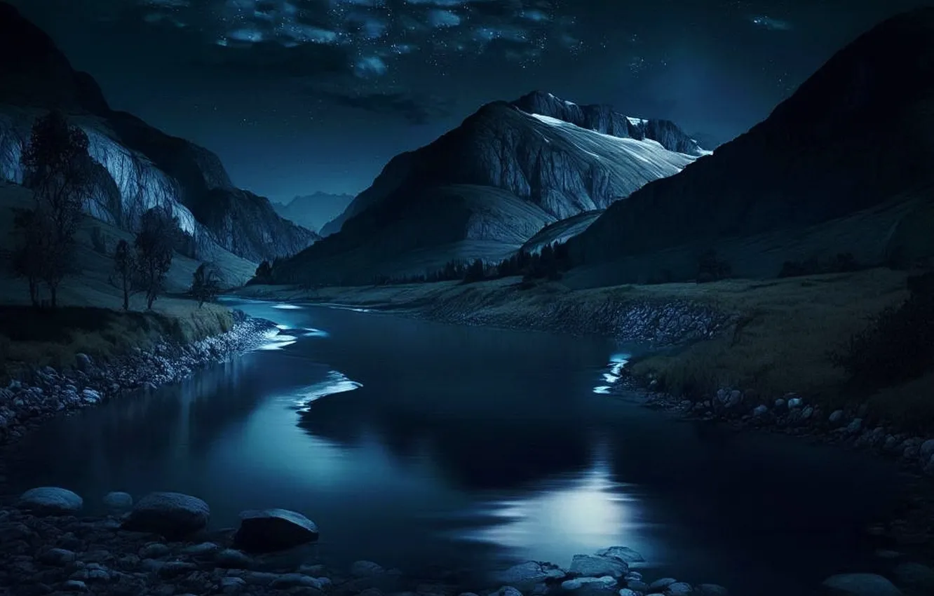 Photo wallpaper landscape, night, mountains