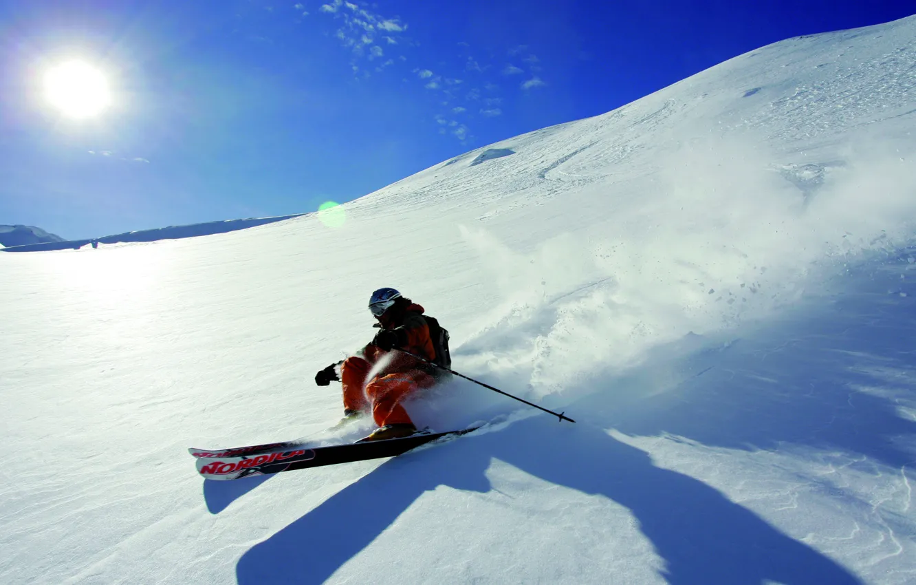 Photo wallpaper winter, snow, ski, free ride, moutain, skier
