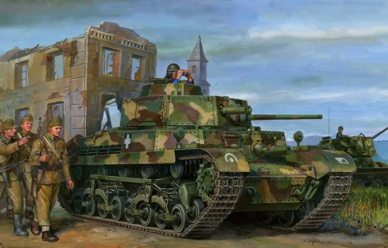 Photo wallpaper Tank, Hungary, Tanker, Soldiers, Turan I, 40М Turan
