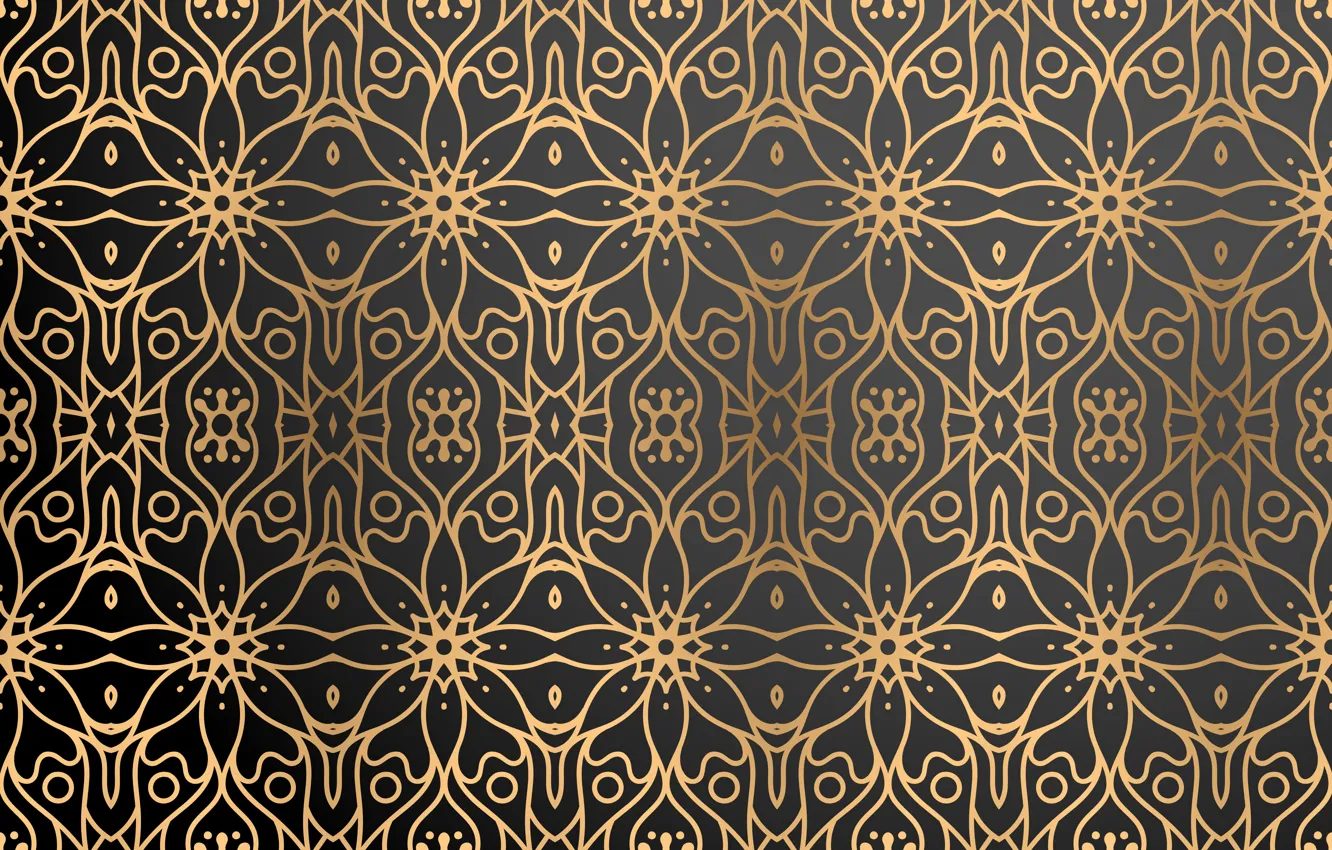 Photo wallpaper flowers, abstraction, pattern, texture, gold, black background, ornament