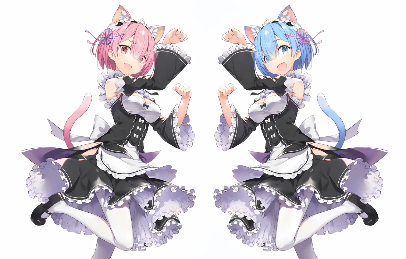 Photo wallpaper sexy, cleavage, pink hair, dress, girls, boobs, animal ears, anime