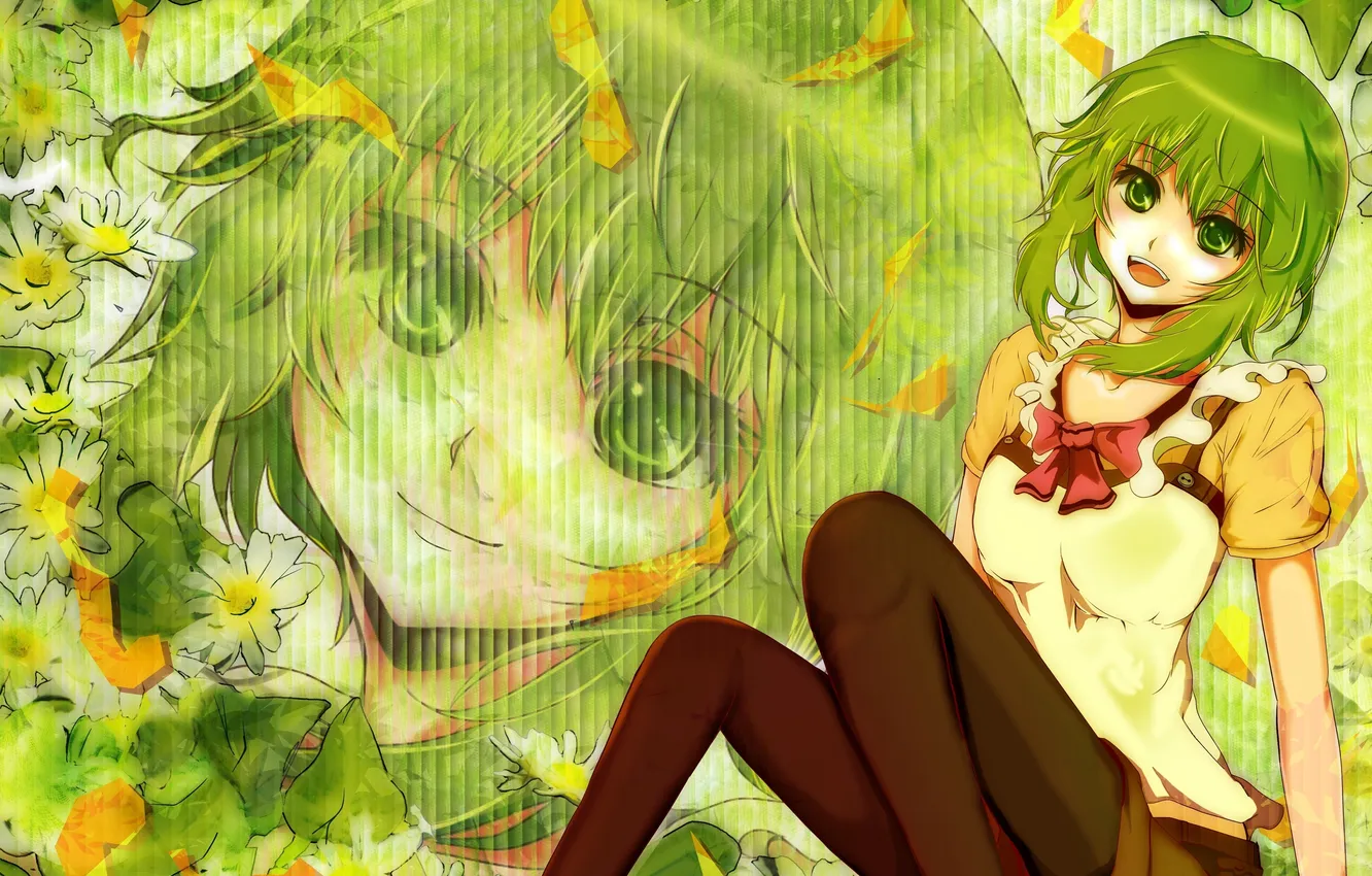 Photo wallpaper look, girl, joy, vocaloid, sitting, Vocaloid, art, gumi