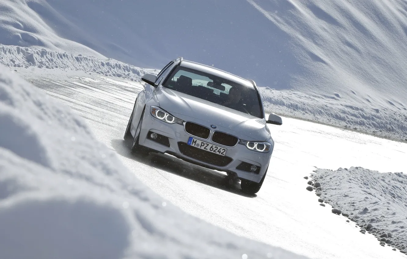 Photo wallpaper Winter, Auto, White, Snow, BMW, BMW, 320d, 320 d