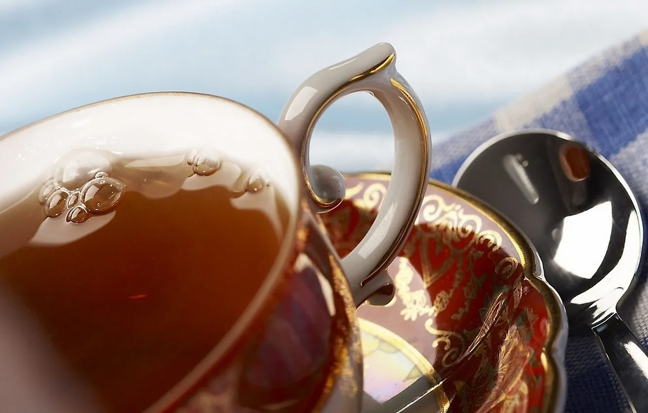 Photo wallpaper drops, pattern, tea, towel, Cup, saucer