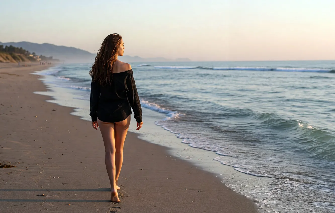 Photo wallpaper sea, girl, shore