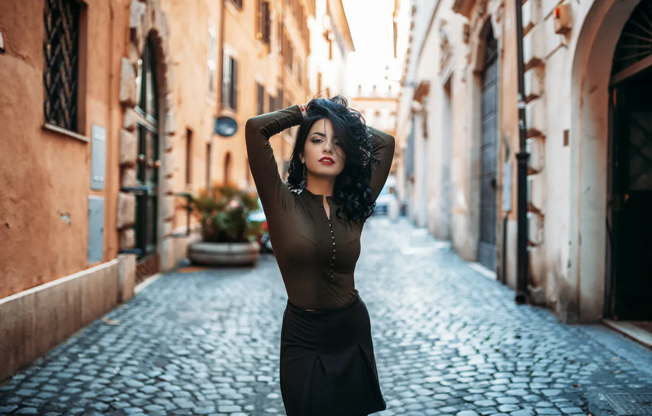 Photo wallpaper girl, pose, lane, Camilla, Nicholas David Furnari