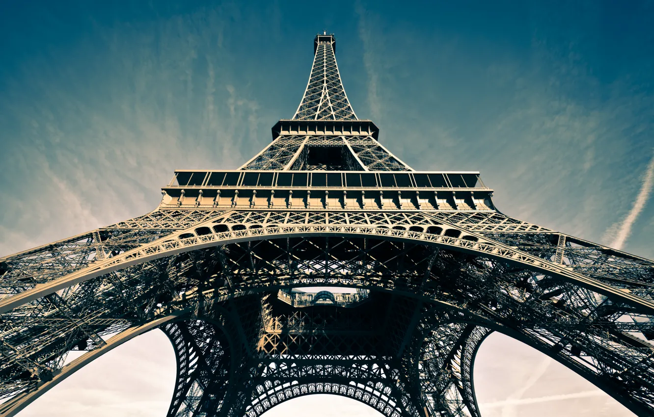 Photo wallpaper the sky, France, Paris, symbol, Eiffel tower, Paris, architecture, attraction