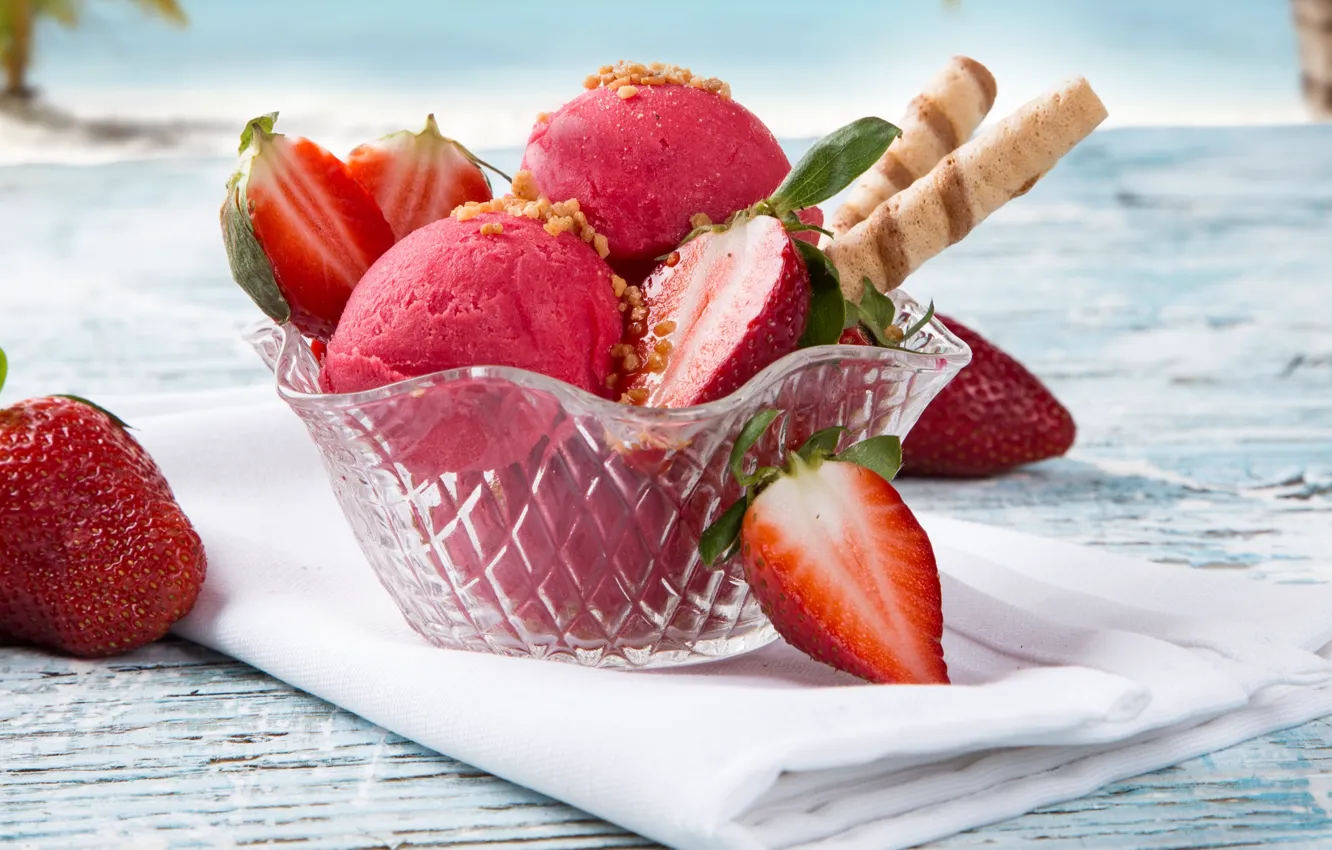 Photo wallpaper sea, summer, strawberry, ice cream
