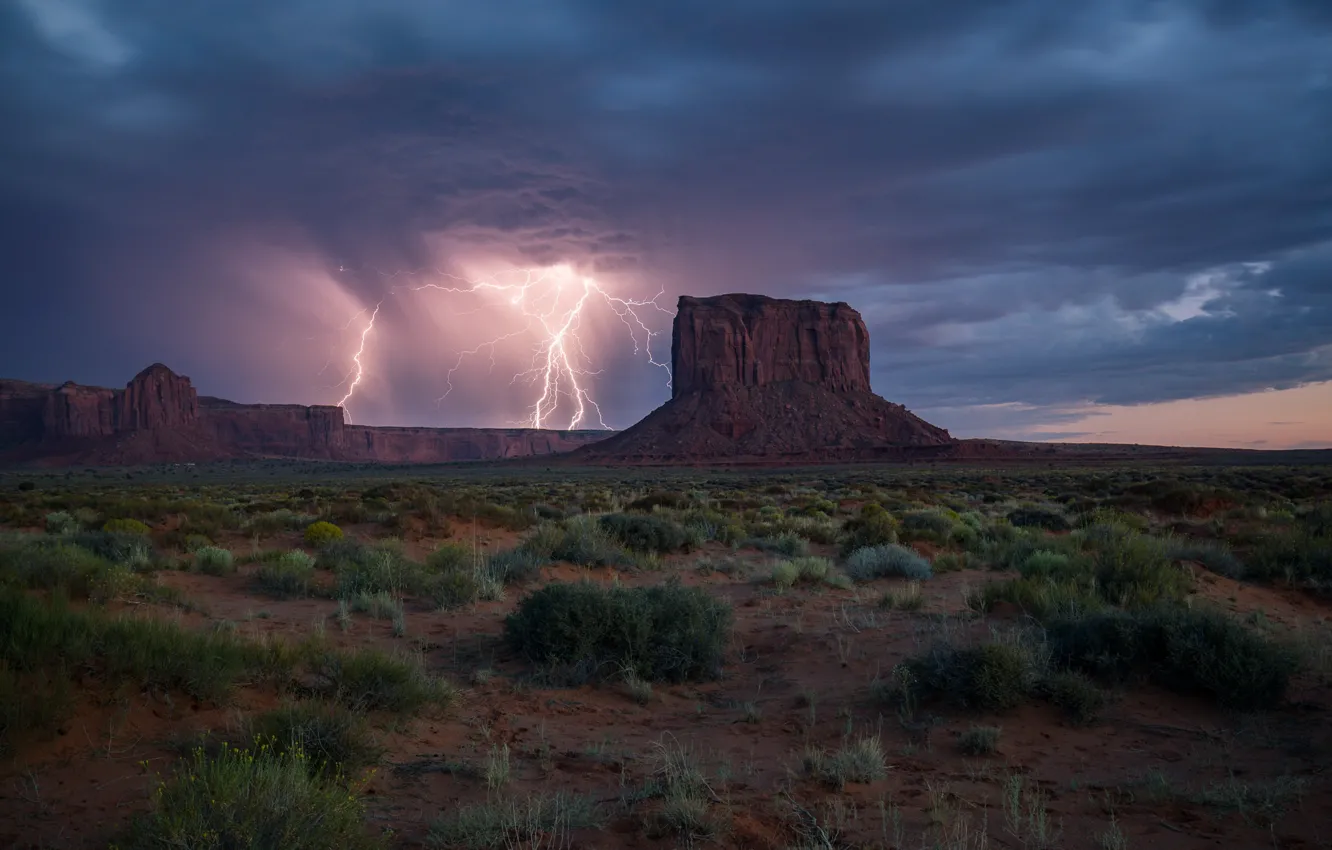 Photo wallpaper Lightning, Arizona, Monument Valley, Stormy Skies