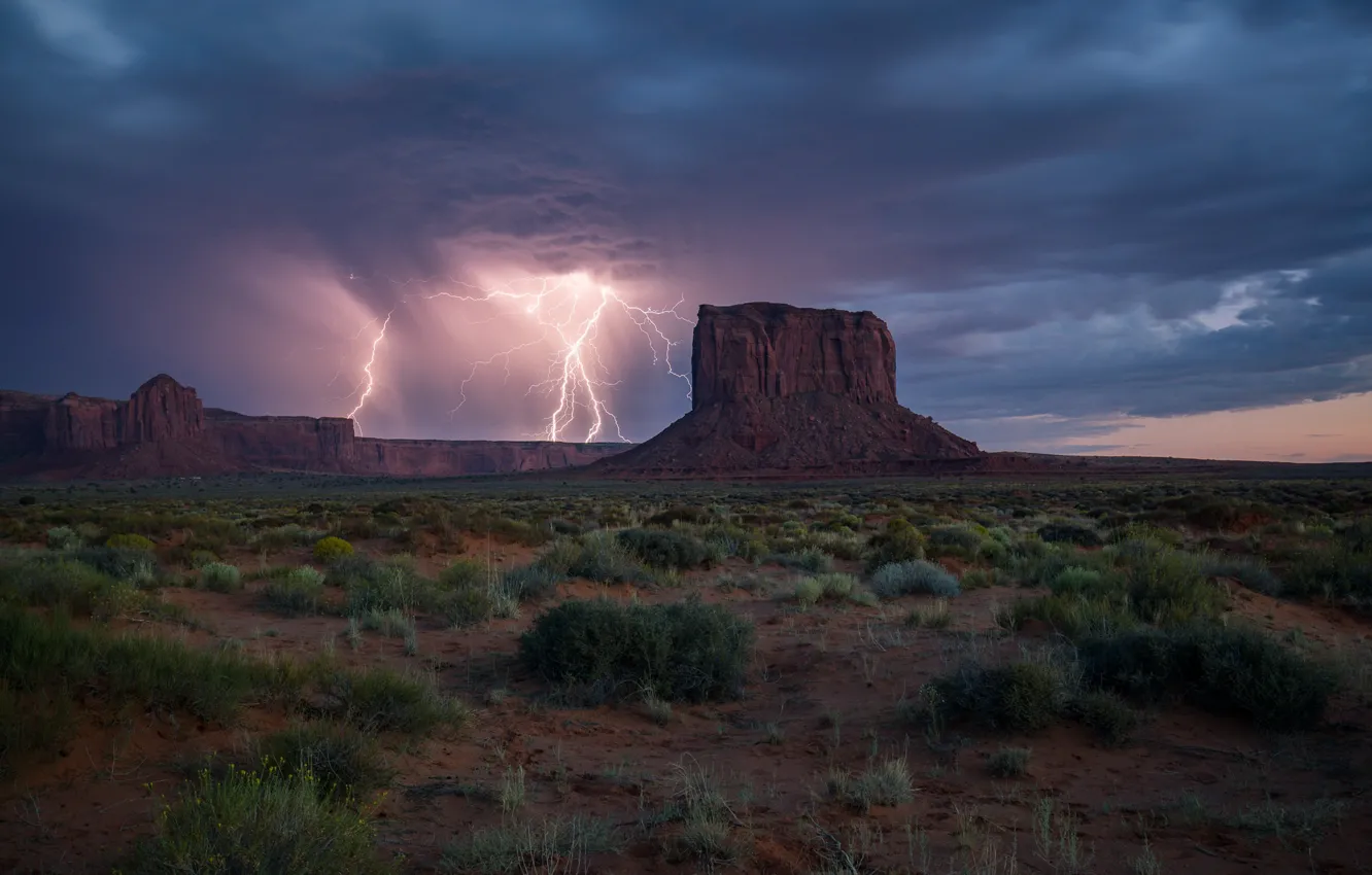 Photo wallpaper lightning, Arizona, Monument Valley, Stormy Skies