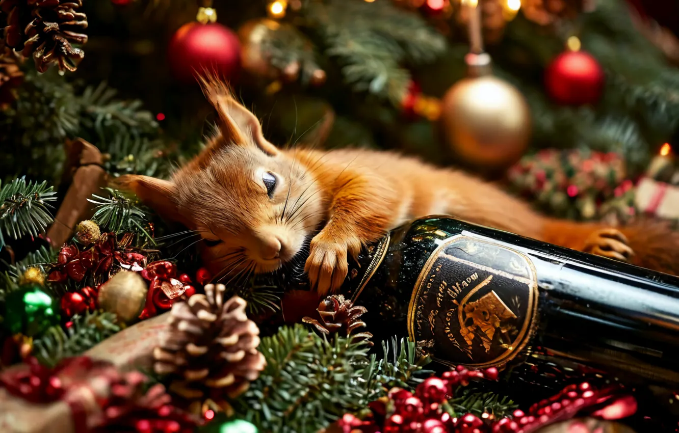 Photo wallpaper new year, protein, squirrel