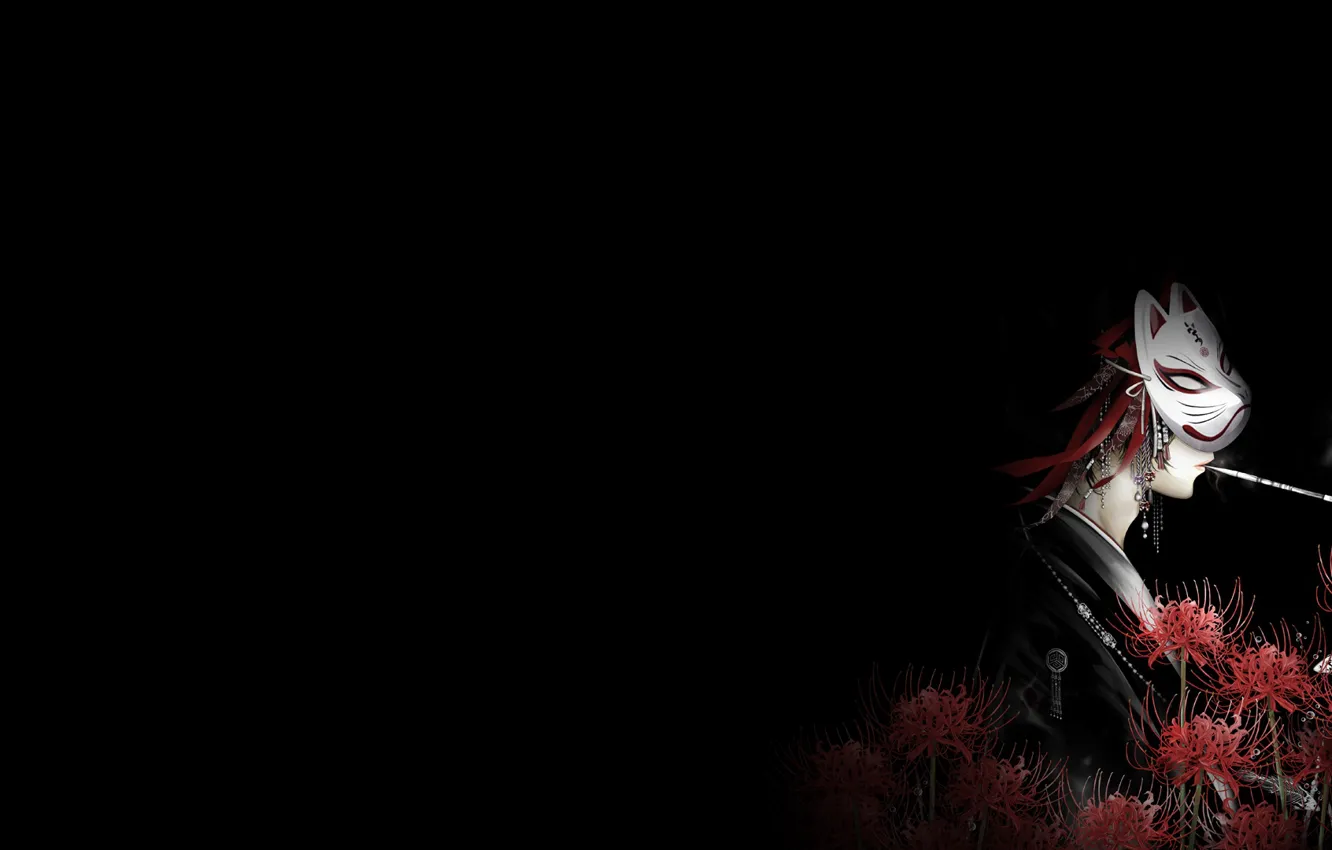 Photo wallpaper mask, Fox, guy, smokes, he lost his parents,