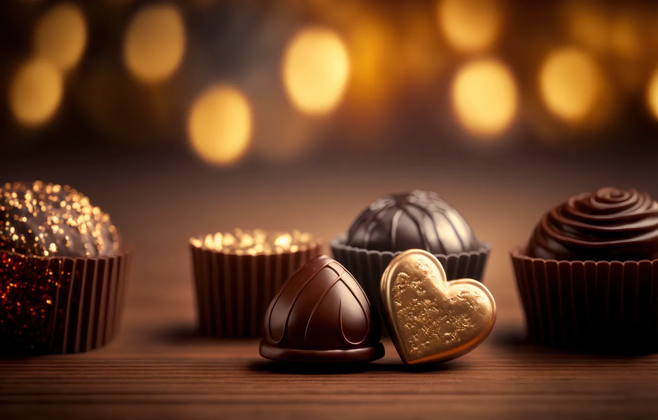 Photo wallpaper light, lights, holiday, heart, Board, graphics, Shine, chocolate