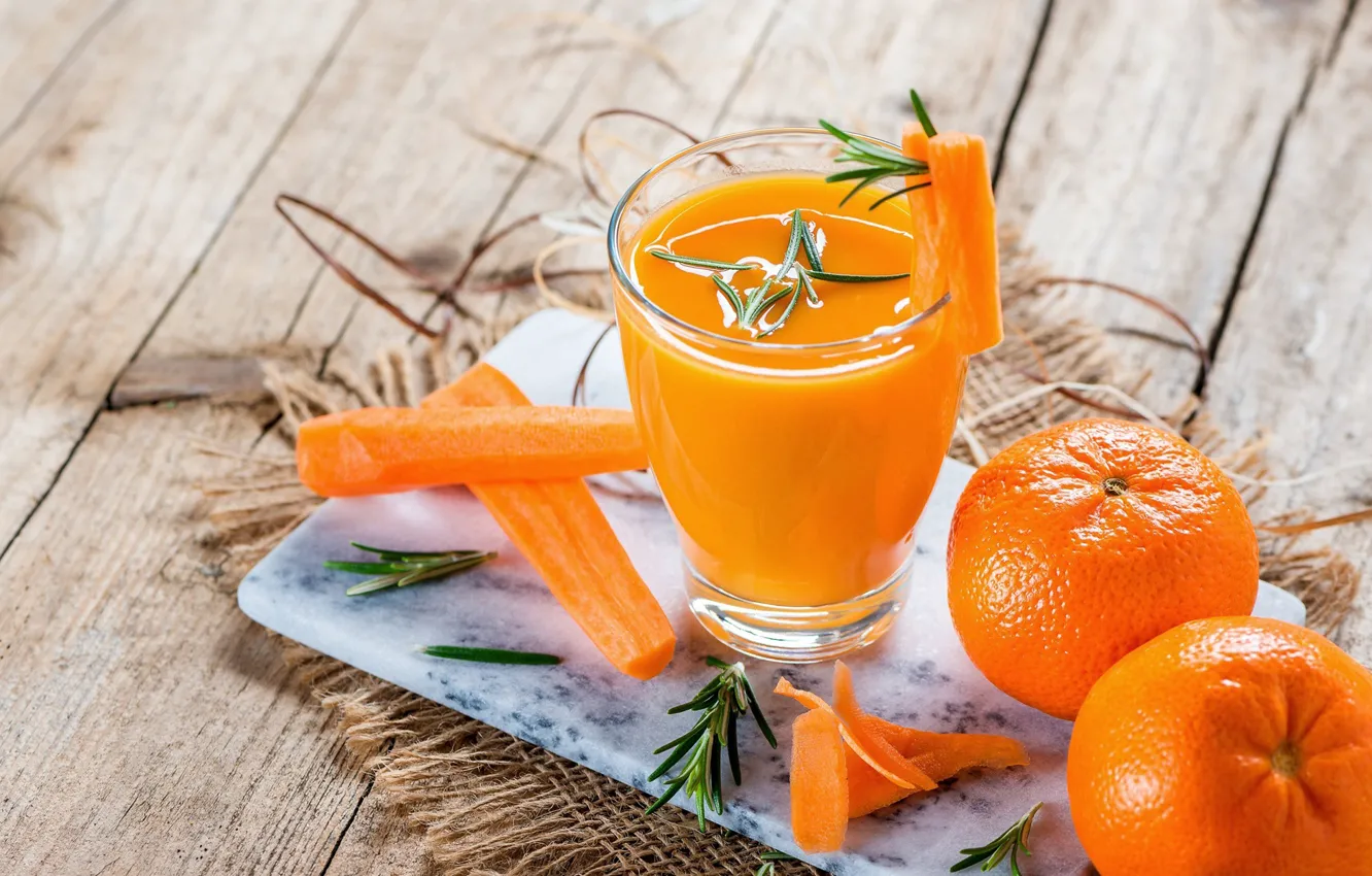 Photo wallpaper juice, carrots, tangerines