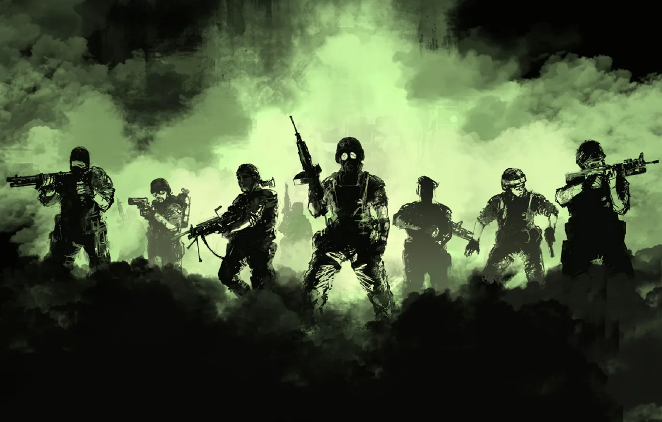 Photo wallpaper green, gun, weapons, smoke, soldiers, gas, machine gun, Half-life