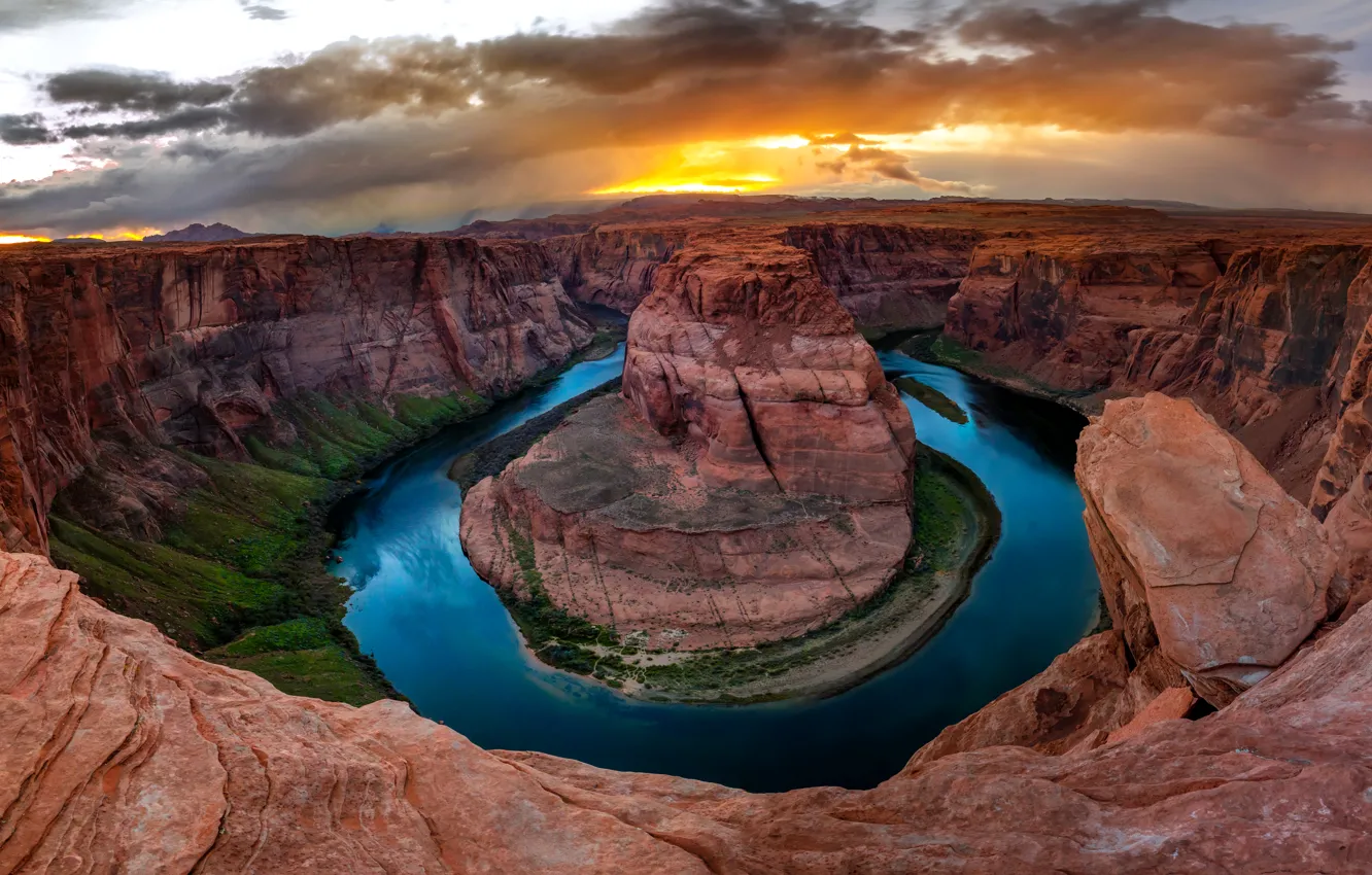 Photo wallpaper clouds, nature, Colorado, canyon, AZ, USA, state, Horseshoe (Horseshoe Bend)