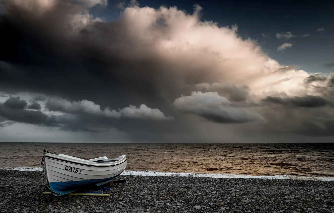 Photo wallpaper sea, the sky, shore, boat