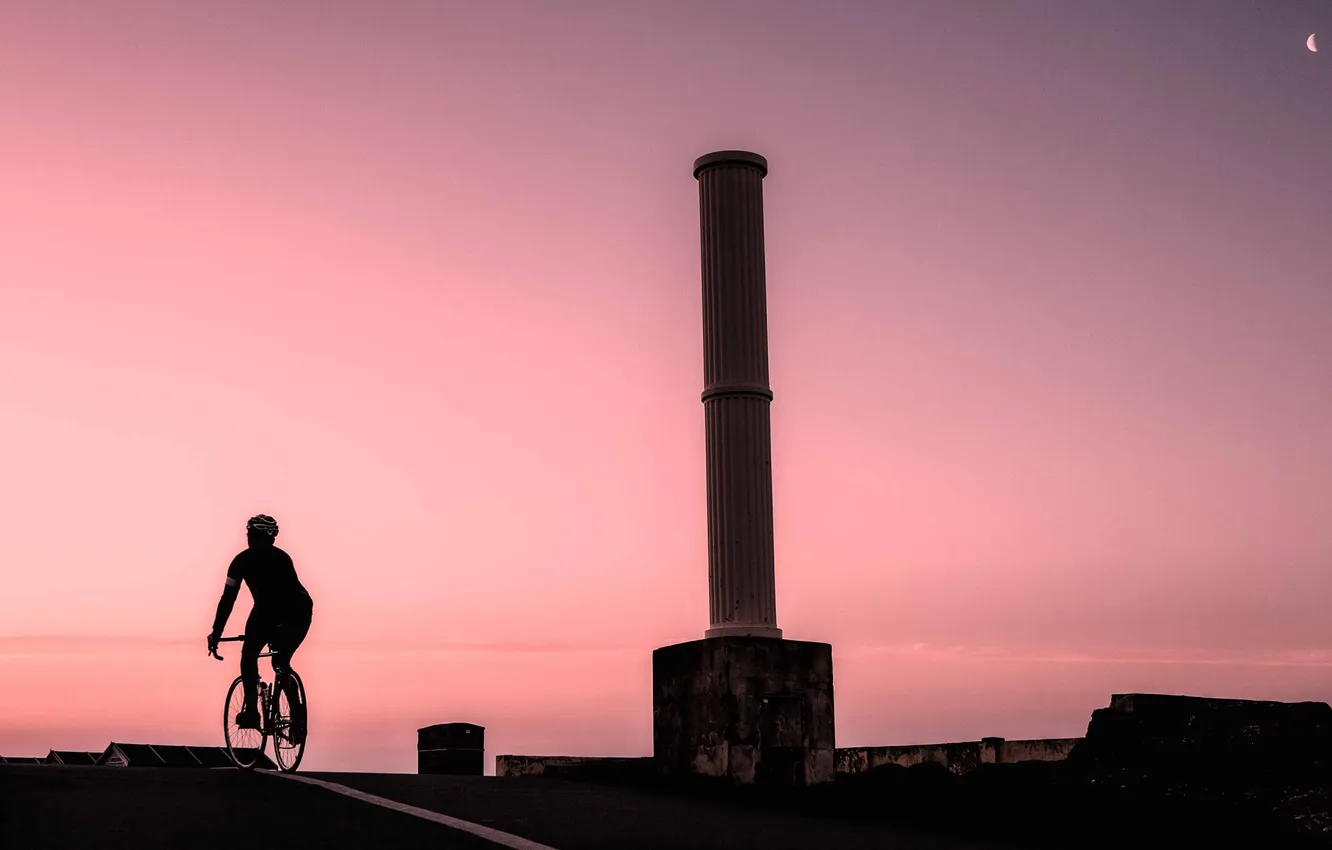 Photo wallpaper road, the evening, cyclist, England, East Sussex, old Lido