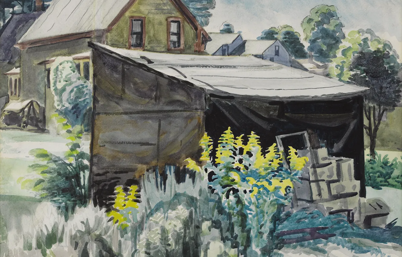 Photo wallpaper 1923, Charles Ephraim Burchfield, Goldenrod and Shed