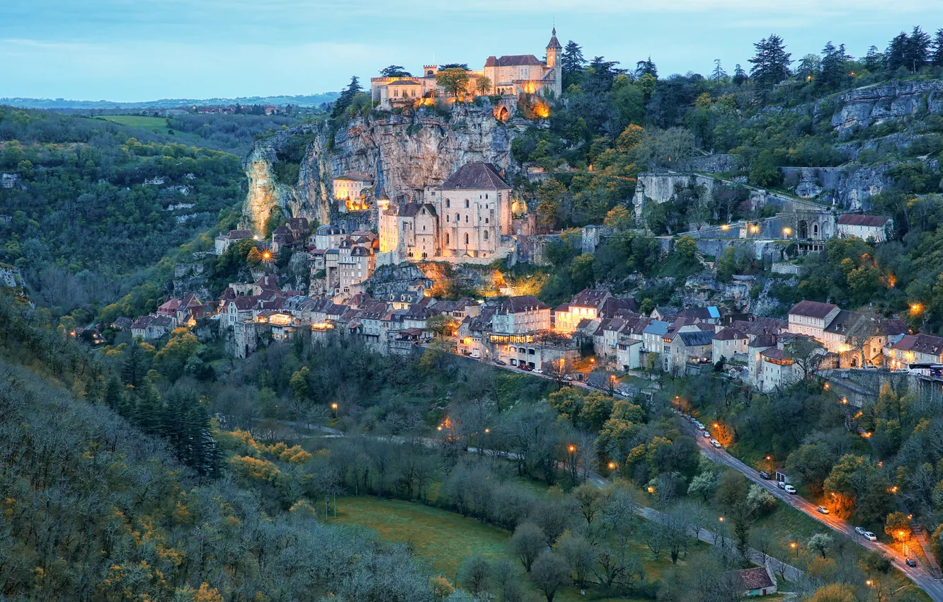 Photo wallpaper France, municipality, Rocamadour, Rocamadour, Lot department, Alzu river, Occitanie region, Regional Natural Park of the …