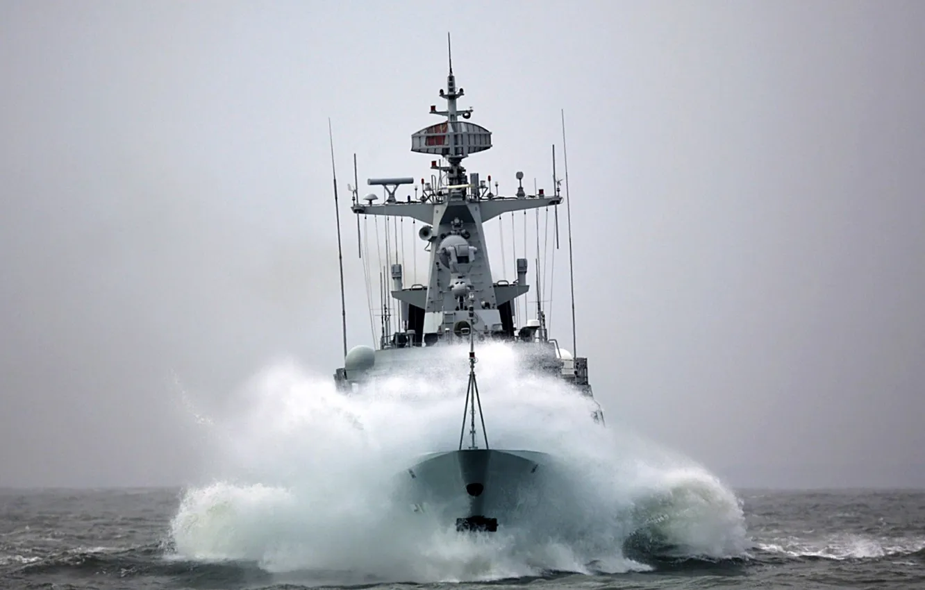 Photo wallpaper sea, storm, frigate