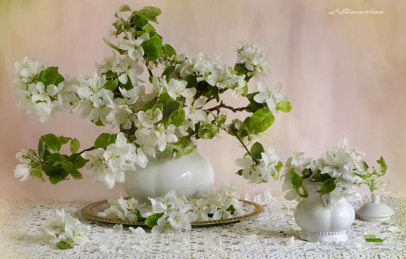 Photo wallpaper spring, dishes, Apple