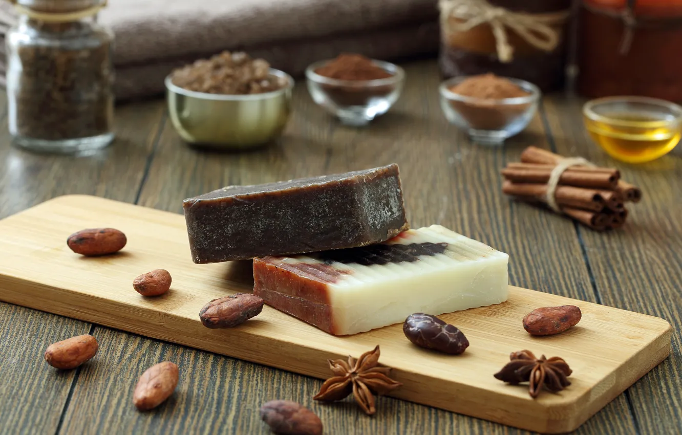 Photo wallpaper chocolate, soap, cosmetics, salt