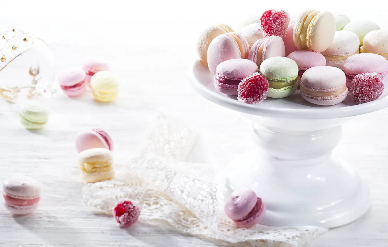 Photo wallpaper cake, cuts, macaroon