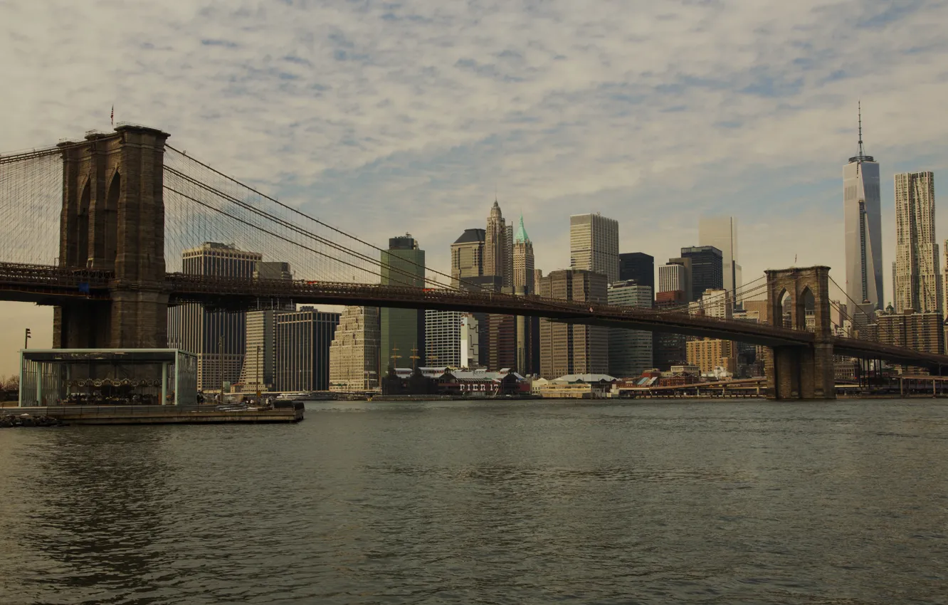 Photo wallpaper USA, United States, bridge, Manhattan, NYC, america, Brooklyn Bridge, Hudson River
