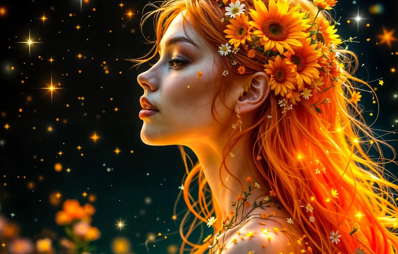 Photo wallpaper girl, flowers, profile, beautiful, from tobikdo