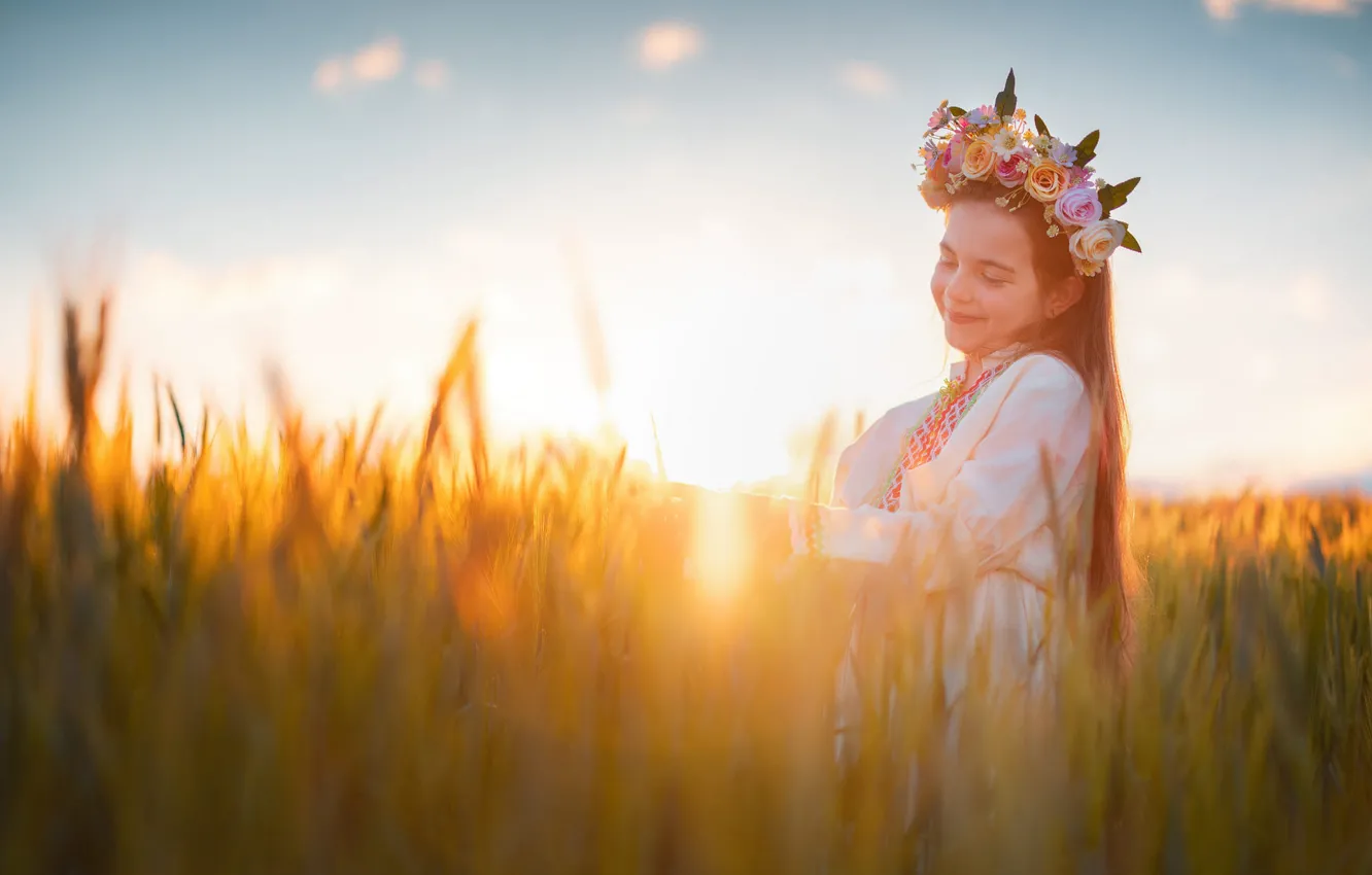 Photo wallpaper field, summer, the sun, light, flowers, nature, pose, mood
