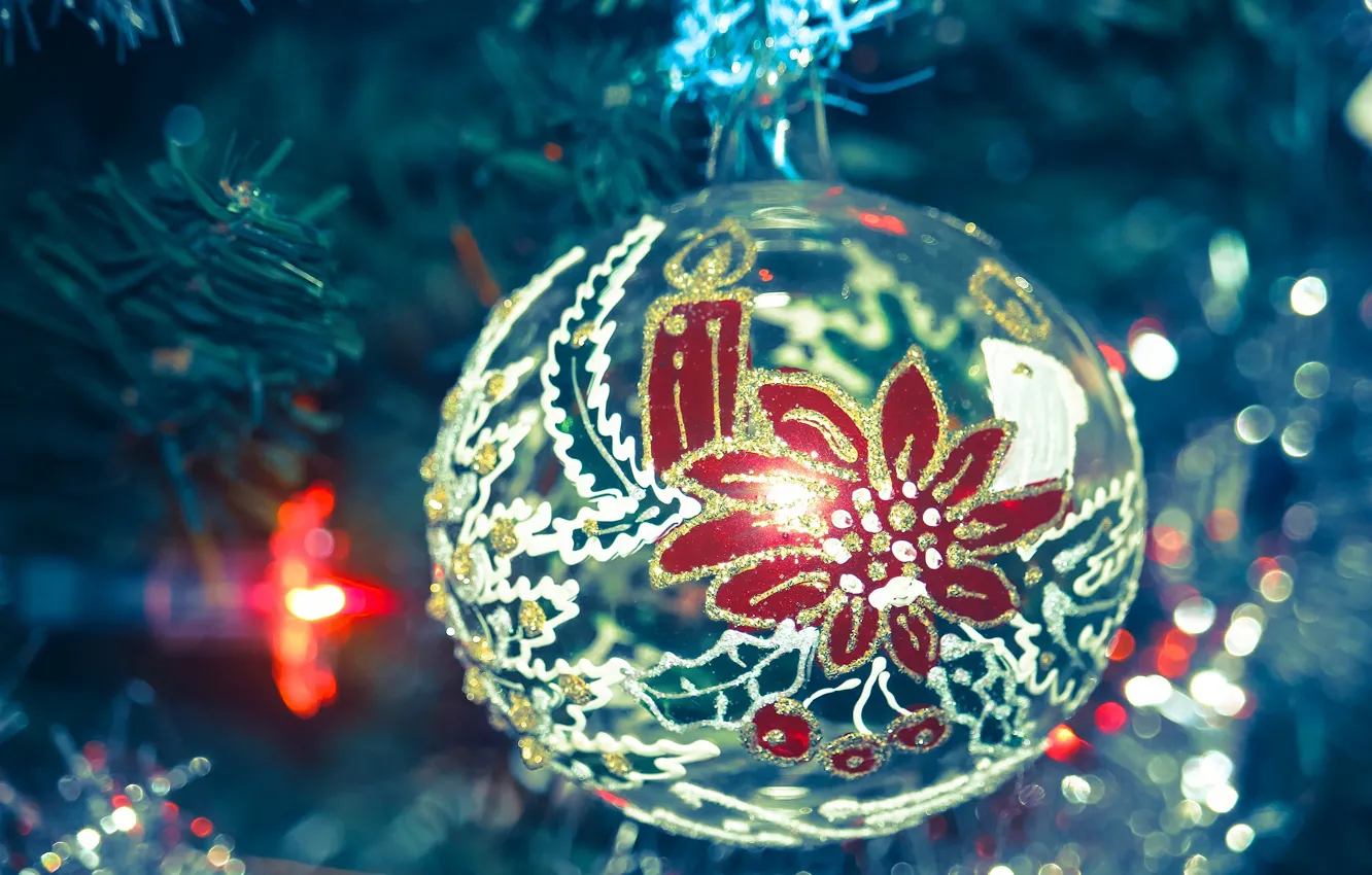 Photo wallpaper balls, macro, decoration, balls, toy, bokeh