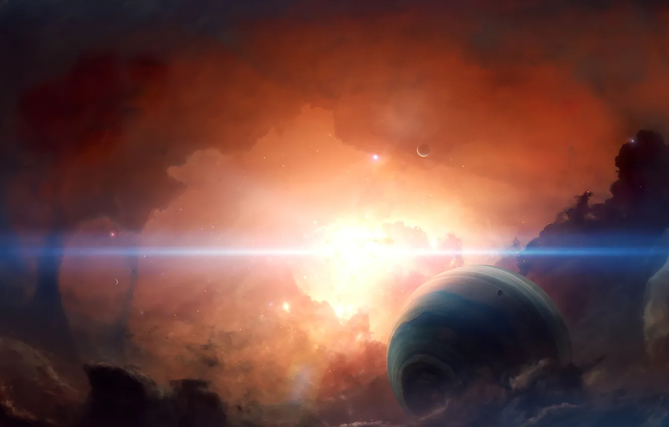 Photo wallpaper space, nebula, sun, planet