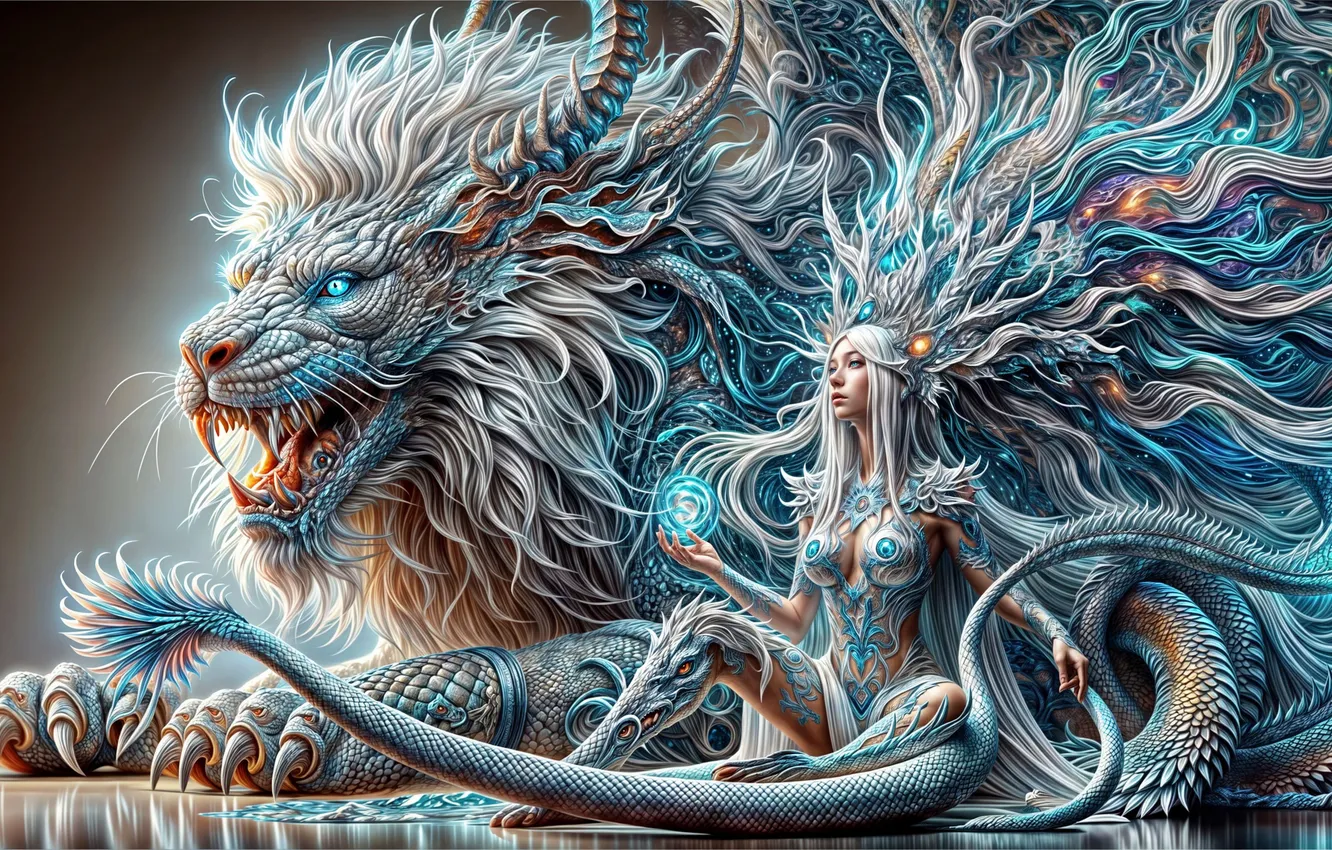 Photo wallpaper girl, Leo, being, horns