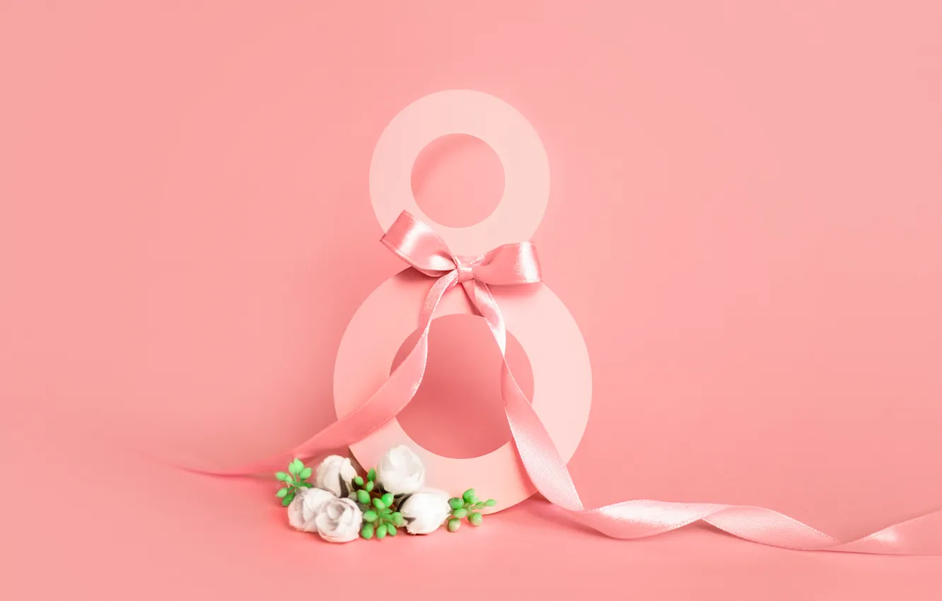 Photo wallpaper flowers, roses, figure, tape, happy, pink background, March 8, pink