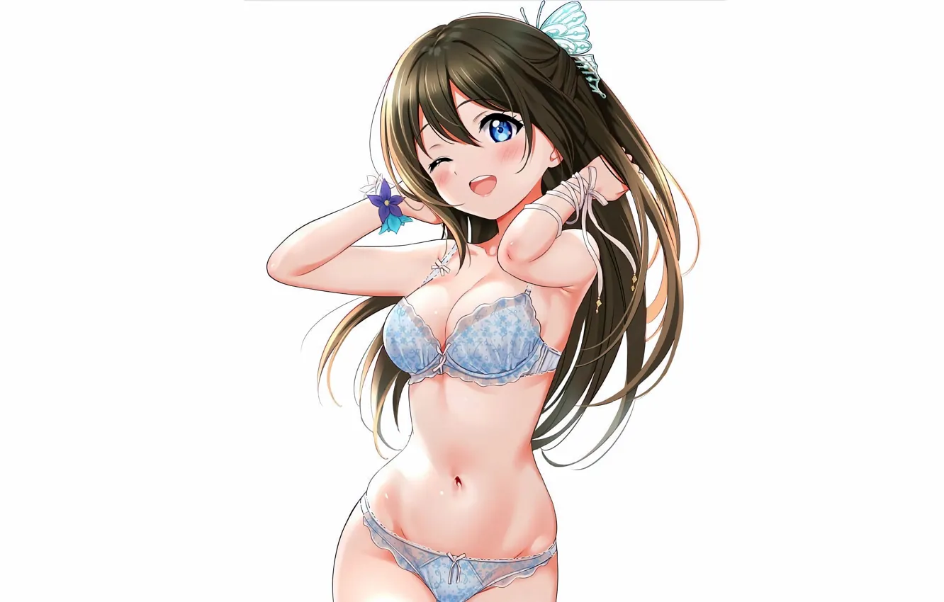 Photo wallpaper girl, sexy, lingerie, bra, cleavage, panties, long hair, boobs