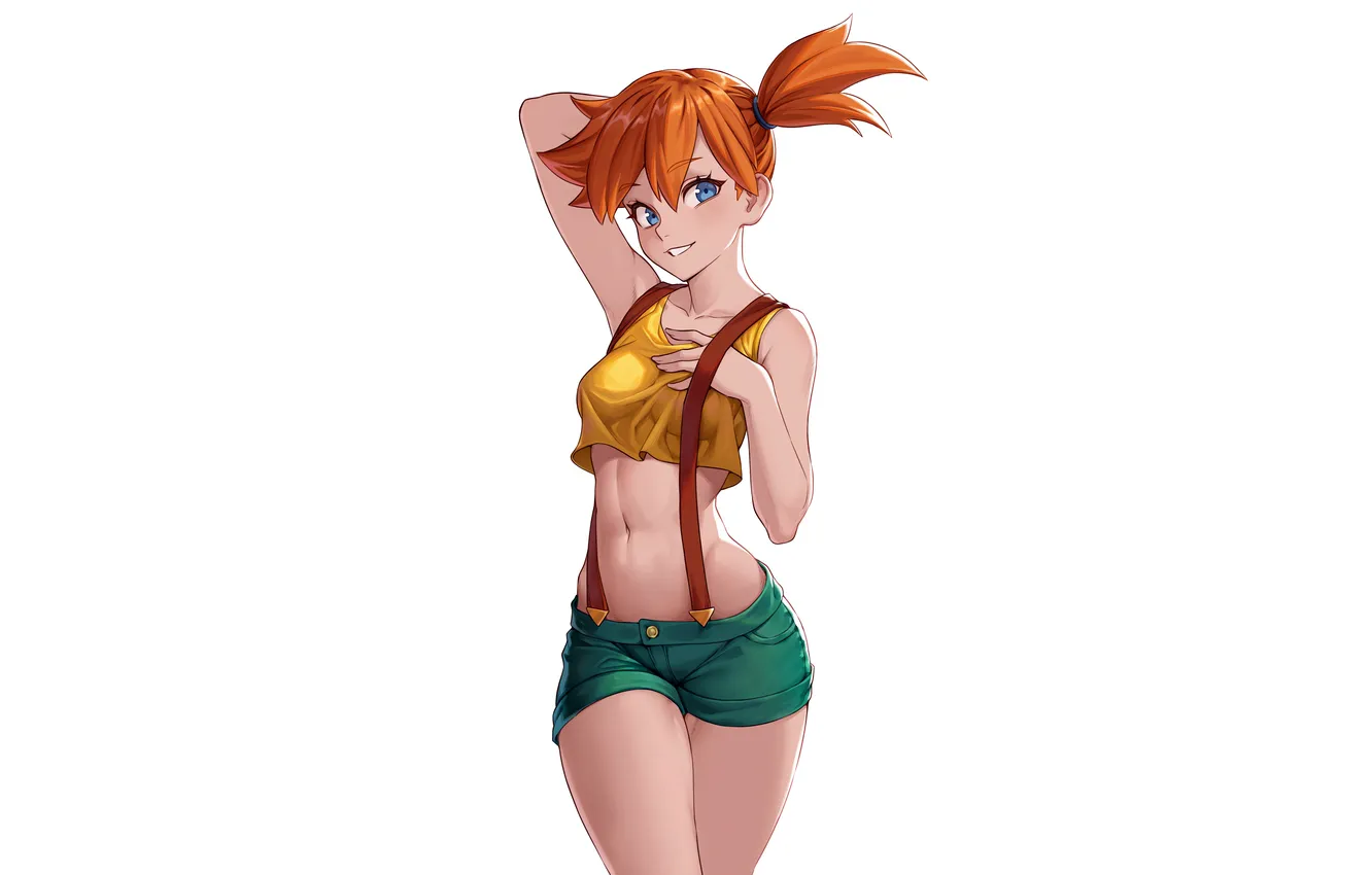Photo wallpaper girl, sexy, misty, cleavage, shorts, boobs, sexy girl, anime