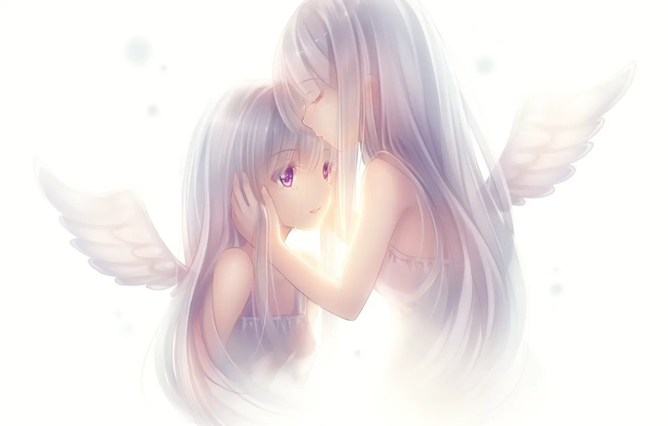 Photo wallpaper girls, wings, anime, tears, art, tidsean