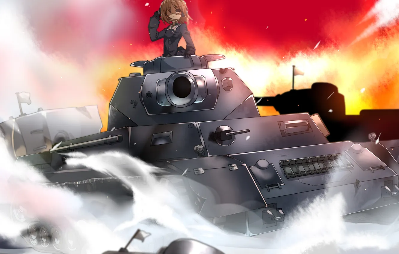 Photo wallpaper girl, weapons, anime, flag, art, tank, form, girls and panzer