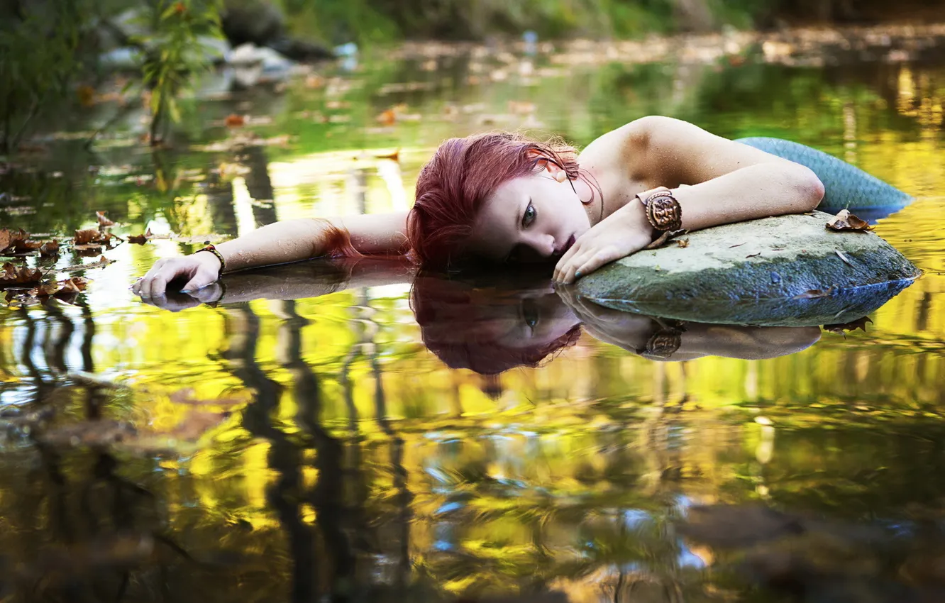 Photo wallpaper girl, lake, mermaid