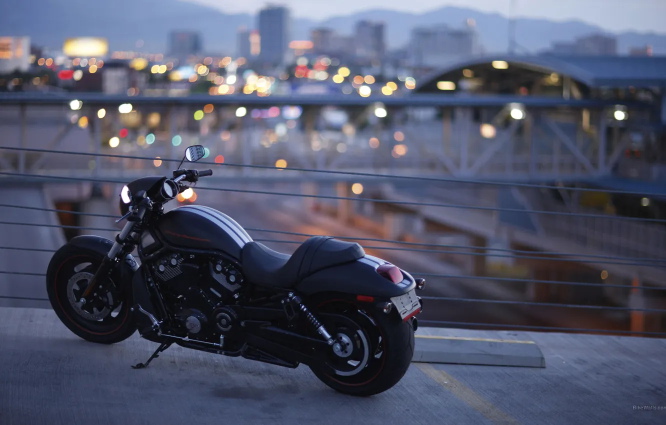 Photo wallpaper bridge, the city, motorcycle, Harley-Davidson