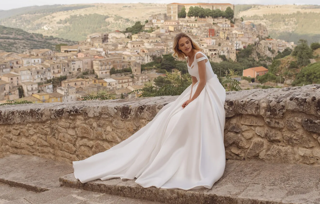 Photo wallpaper girl, dress, beautiful, model, wedding, cute, long-haired, clothes