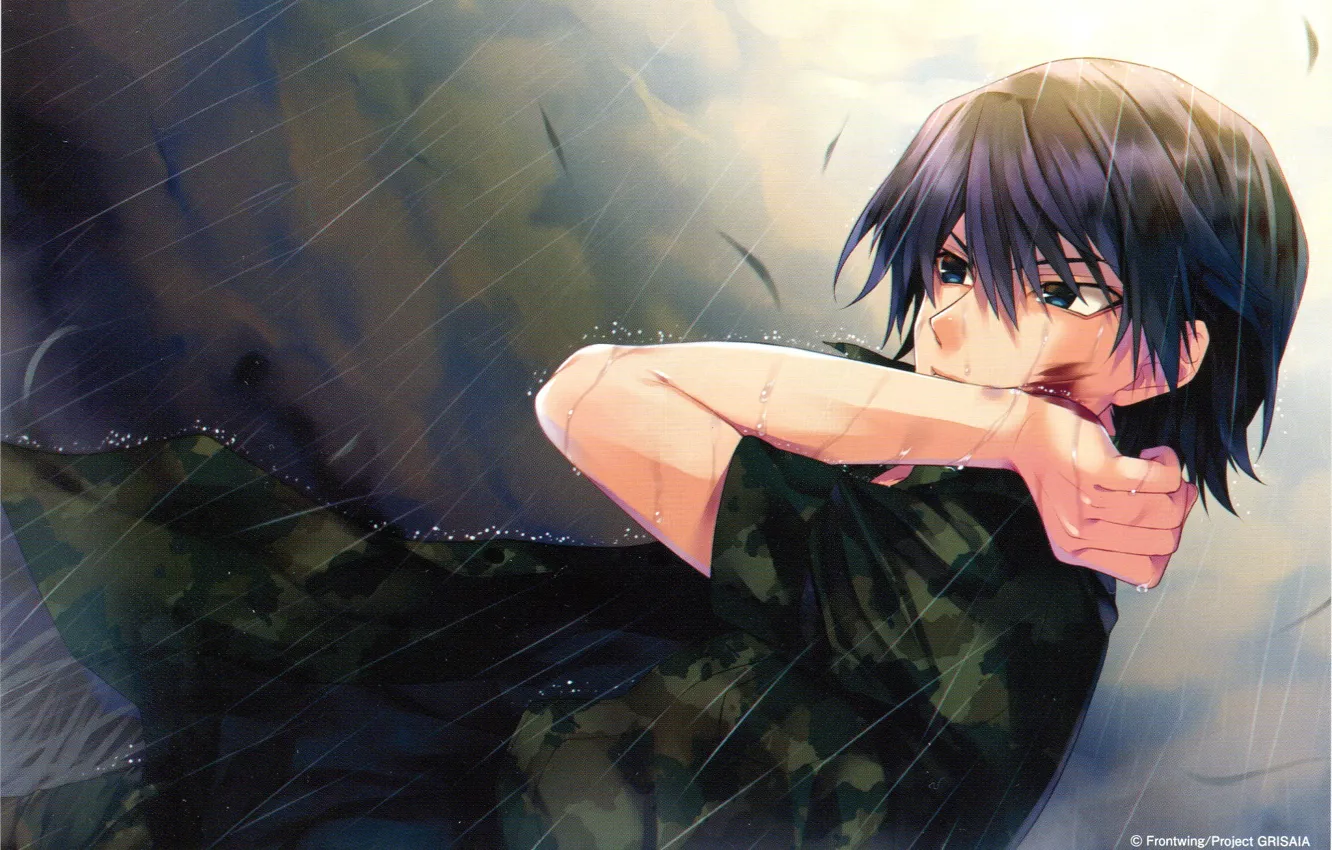 Photo wallpaper blood, guy, camouflage, the shower, wound, grisa of no kajitsu, yuuji kazami